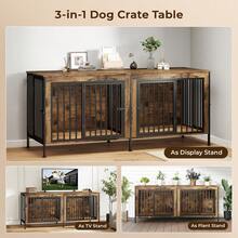 63/78 Inch Dog Crate Furniture For 2 Large Or Medium Dogs With Removable Divider, Extra-Large Double Door Dog Kennel, XXL Heavy-Duty Wooden Dog Crate, Durable And Sturdy - 棕色 - 查看 4