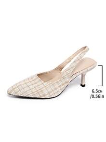 Sapatos de Salto Alto de Bico Fino Femininos - Parte Superior de Tecido Listrado com Bordado Decorativo, Forro Sintético e Sola de Borracha, Sapatos Formais e Casuais Elegantes para Todas as Estações, Adequados para Ocasiões Formais | Estilo Sofisticado | Durável e Resistente ao Desgaste