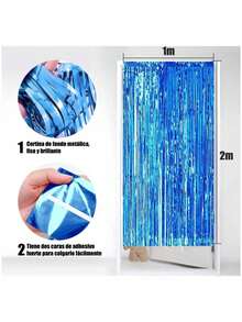 2 Cortinas Metálica Envio Nacional Forma de Lluvia Decoración Fiesta colores brillantes fondos artículos 2 metros x 1 metro cortinas decorativas ideales para celebraciones y decoración de fiestas Halloween cumpleaños bodas graduaciones ambientes temáticos iluminación creativa para eventos nocturnos - Azul - Ver 2