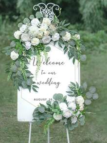 Flores para arco de boda, flores artificiales para decoración, 2 piezas de guirnalda floral como centro de mesa para una hermosa ceremonia de boda soñada - Blanco - Ver 6