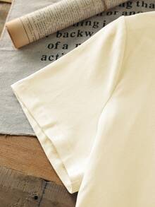 女士休闲短袖圆领 T 恤 - 杏色 - 查看 4