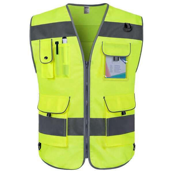 TCCFCCT 1pc Unisex High Visibility Reflective Stripes 9-Pocket Vest, Suitable For Work Sites, Warehouses, And Road Work