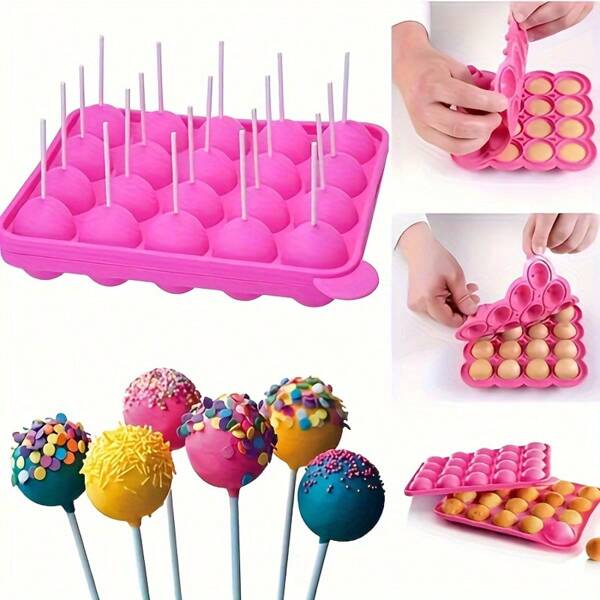 20-Cavity Silicone Lollipop Mold For Cake Pops, Chocolate, Candy Making - Non-Stick, Oven Friendly, Dishwasher & Freezer Friendly, Baking Accessory - 1pc Kitchen Essential