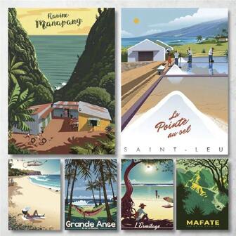 1pc Landscape Vintage Travel Posters And Printings French Reunion Island Holiday Wall Art Retro Nostalgic/Old Canvas Paintings Decor