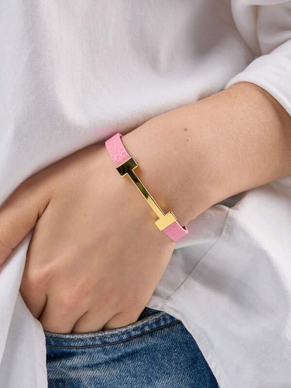 1pc Fashionable PU Leather Bracelet, New Design With Hook Clasp, High-Quality Daily Wear Gift