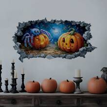Zucca con crepe 3D e adesivi da parete per Ognissanti, impermeabile, rimovibile, autoadesivo, facile da applicare e staccare, PVC rimovibile per soggiorno, camera da letto, bagno, decorazioni festive, decorazioni per Ognissanti
