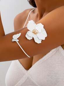 1pc Multistriped Metallic Bead Ruched Flower Armband For Women - White - View 6