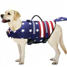 Metglad Star Patterned Shark Mermaid Design Dog Life Jacket With Reflective Stripes And Rescue Handle, High Visibility Pet Swimsuit, Adjustable High Buoyancy Vest Suitable For Small, Medium And Large Dogs - Royal Blue - View 14