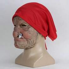 Funny Smoking Granny Old Nana Latex Mask Lady Grandma With Wrinkled Face And Red Scarf Masks Halloween Party Costume Props - Apricot - View 7