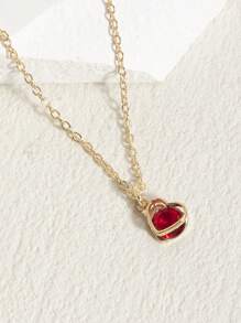 1pc Fashionable High-End Shiny, Elegant, Minimalist Heart & Water Drop Zodiac Birthstone Crystal Zirconia Pendant Necklace, Suitable For Daily Wear, Gift For Family And Friends