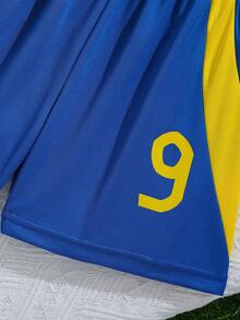 [Customized Item] 2pcs Spain Casual Sports Training Moisture-Wicking Short Sleeve Sports Suit, Fixed No.9 Number, Suitable For Football, Sports, Daily Wear, Customized Name