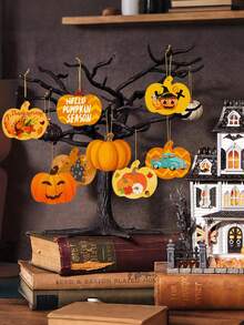 24片/12片创意南瓜形手工彩绘木片，未上漆冰淇淋形木片DIY工艺品镂空空白木制挂饰，木片，DIY木制装饰品未完成预钻孔木圆片派对礼物工艺品中心装饰品节日悬挂装饰品 - 彩色 - 查看 4