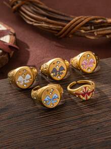 1 anel de aço inoxidável europeu e americano, leve e luxuoso, com pintura de amor em forma de leão e sereia, da moda verão. Banhado a ouro 18K, à prova d'água e resistente ao suor, adequado para o Dia dos Namorados e feriados, ideal para férias de verão na praia, atividades ao ar livre e passeios de fim de ano. Joias femininas.