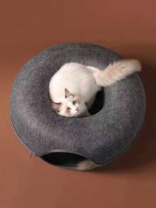 1 Pieza Casa Cama Cueva Desmontable Para Gatos Donuts Nest Tunnel, Juguete Interactivo Adecuada Para Gatos Pequeños y Medianos, Material Duradero y Resistente a Arañazos, Apto Para Todas Las Estaciones - Gris Oscuro - Ver 3