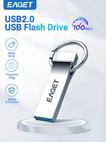 EAGET 128GB Flash Drive Aiibe USB Flash Drive USB 2.0 Metal Pendrive High Speed U Disk USB Flash Drive For Computers, Data Storage