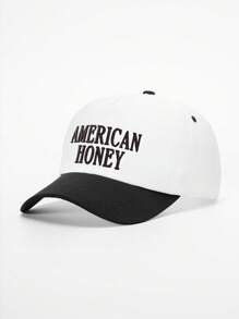 1pc Embroidered "American Honey" Color Block Baseball Cap, Adjustable Sun Protection Casual Hat, Suitable For Spring & Autumn Travel, Beach, Men Y2K Style Cap