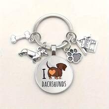 I Love Dachshund Dog Keychain Cute Animal Dog Tag Alloy Keychain Ring Wallet Bag Backpack Charm Pet Lover Dog Mom Dad Gift - Silver - View 6