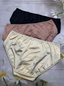 3 piezas Bragas de bikini de mujer con acento de lazo de seda helada, primavera/verano