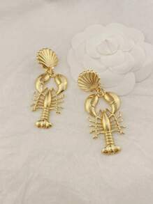 1 pièce Nouvelles boucles d'oreilles à tige uniques de style européen et américain avec coquillages, petits écrevisses rouges, bijoux d'oreille personnalisés avec motifs d'animaux marins