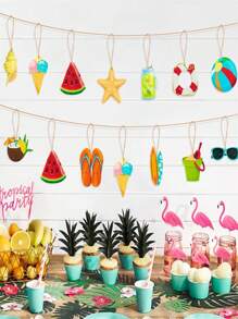 Sommerdekorationen zum Aufhängen, Holzornamente – 12 Stücke, hängende Ornamente für die Hawaii-Luau-Party für den Baum, tropische Dekorationen mit Schnur für Hawaii-Luau-Strandparty-Zubehör