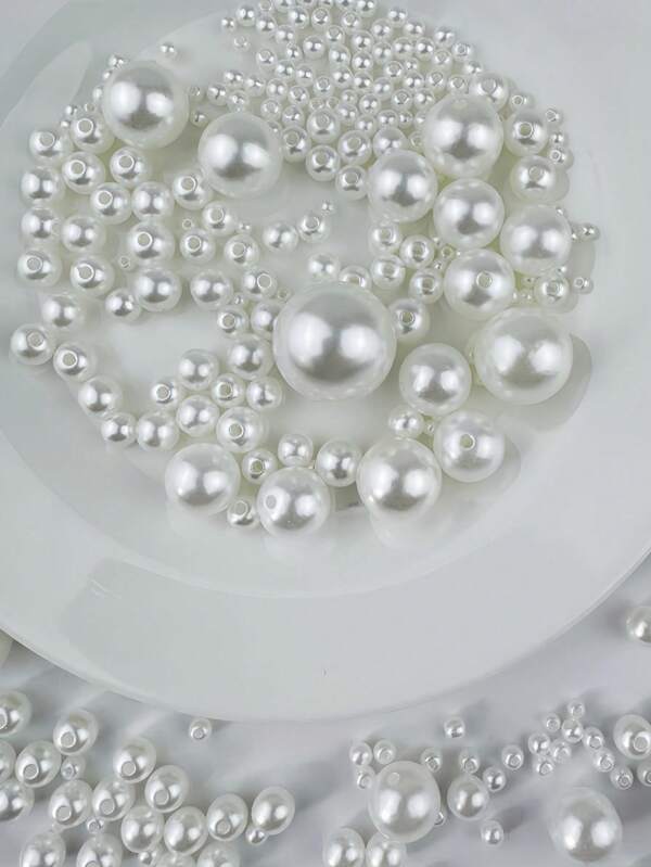 500pcs 4/6/8/10/12mm White Pearl Craft Beads Loose Pearls With Holes For Jewelry Making Faux Small Tiny Faux Pearl Beads For Bracelet Necklace DIY, Sewing Crafts, Decoration,Vase Filler