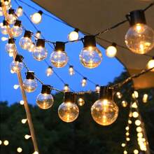 1 Peça Luzes de Corda em Formato de Globo Retrô Transparente Alimentadas por Energia Solar e com 8 Modos, Adequadas para Decoração do Jardim, Decoração da Barraca de Camping, Iluminação Externa para Casamento e Feriados, Decoração de Outono e Decoração Externa da Casa