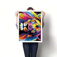 Kit de pintura digital DIY al óleo acrílico, 40*50cm con pinturas y pinceles, excelente para aliviar el estrés, pintura a mano por número, diseño de león colorido, artesanía de decoración para pared, pintura para principiantes, regalo ideal (sin marco)