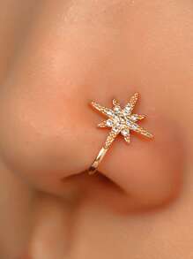Anillo de nariz sin perforación, diseño en forma de U de cobre con circonita cúbica, estrellas, corazones y coronas, decoración para la nariz sin perforación