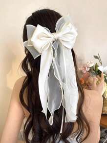 topshiny 1pc Elegant Soft Black Lace Net Bow Decor Hair Clip With Ribbon Claw Clips Hair Claws Hair Barrettes