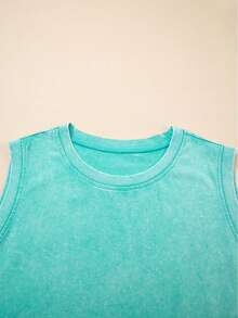 Mineral Wash Round Neck Tank Top Lined High Waist Split Skirt Set - 薄荷綠 - 查看 5