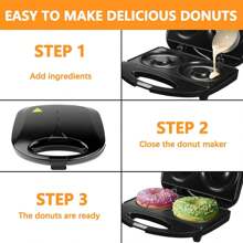 Máquina de fazer donuts, assa 2 donuts, aquecimento duplo, superfície antiaderente, perfeita para café da manhã, uso comercial ou doméstico, fácil de limpar