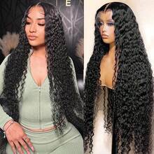 VIOLLY 200 高密度 13x4 蕾丝额头假发 30 英寸黑色深水波纹巴西混纺假发，预先拔毛发际线，预先漂白，隐形发结，大面积蕾丝可自由造型，适合所有种族，多功能假发，外观自然。