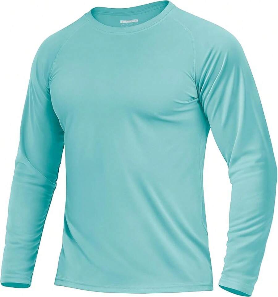 Boladeci Men's UPF 50 Sun Protection UV SPF Shirts Long Sleeve Lightweight Quick Dry Swim T-Shirts Rash Guard - Aqua Blue - View 1
