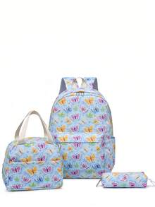 2025 New Butterfly Print Backpack Set, Includes Cute Shoulder Bag, Insulated Lunch Bag, Stationery Pouch, Large Capacity Backpack Suitable For Elementary, Middle, And High School Students - Multicolor - View 4