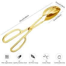 2 Pieces Buffet Salad Tongs For Kitchen Serving Cooking Stainless Steel Food Scissor Tongs Catering Utensil For Bread Cake Bake Steak Barbecue Gold