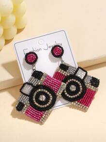 1 par de pendientes de accesorio de joyería con estilo colgante, hechos a mano con cristales brillantes y cuentas de semilla de cámara, apropiados para uso diario