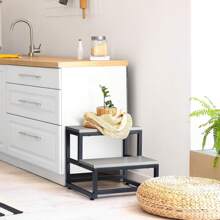 1 pièce Tabouret escabeau 2 marches, tabouret rehausseur, tabouret pour changer de chaussures, tabouret de marche, gris/marron, combinaison fer et bois, robuste, convient pour la chambre, la cuisine, la salle de bain