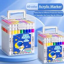 Acrylic Markers For Primary School Students' Art Painting, Unicorn Astronaut Theme Washable Non-Transparent Stackable Color Pen Children's Paintbrush, Ideal Back-To-School Gift, Safe And To Stimulate Children's Color Perception Ability Box Storage(48 Colors Shipped Randomly),Back To School