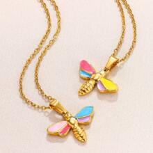 1pc Stainless Steel Dragonfly Pendant Necklace, Gift For Women