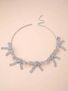 1 件新款蝴蝶结水钻装饰颈链，适合女士，欧美独特设计，时尚个性化颈链