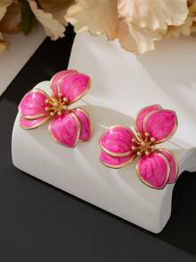 1 par de brincos de pino com design floral em formato de gota de óleo, estilo resort, fofos e adoráveis, para mulheres, perfeitos para encontros