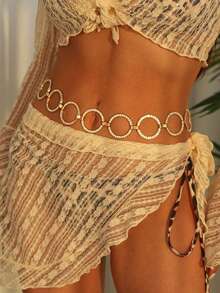 1pc Geometric Circle Pendant Single-Layer Body Chain, Simple Punk Metal Waist Chain For Women - Gold - View 11