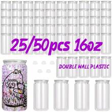 [ 4/8/12/25/50PCS ] 16 Oz Plastic Snowglobe Tumblers Pre Drilled, 16oz Double Wall Acrylic Snow Globe Tumbler Cup Supplies Clear Plastic Can Snowglobe Cups Bulk With Pre-Drilled Hole And Hole Stopper For Snow Globe Glitter DIY Crafts Gifts - Clear(with Colors Lids) - 查看 1