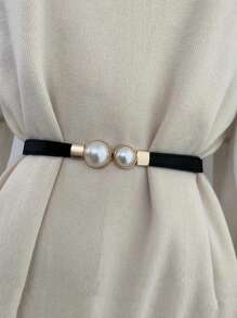 1pc Women Pearl Decor Elastic Waist Belt, Versatile For Sweaters, Jackets, Dresses