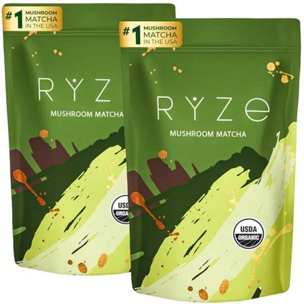 RYZE Adaptogenic Matcha – Premium Japanese Matcha + Lion's Mane, Reishi, Cordyceps & More | Natural Energy & Focus Boost | 60-Day Supply