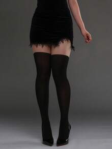 120D Spliced Tight Tights, Fake Thigh Tights, Black & White, Suitable For Halloween, Christmas, Student Style, Daily Wear, Cozy - Multicolor - View 17