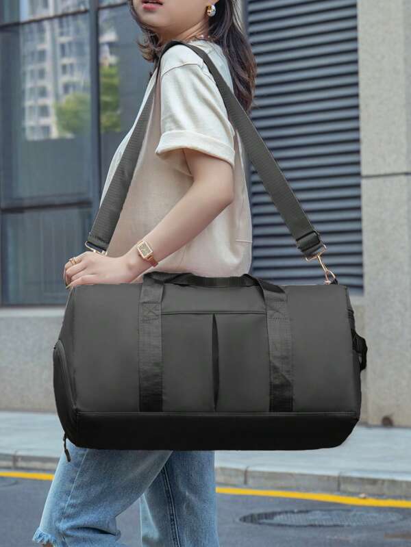 Bolsa de Viagem Multiuso Unissex de Cor Sólida, Grande Capacidade de Armazenamento de Roupas com Compartimento de Separação Úmido e Seco, Compartimento Independente para Sapatos, Alça de Ombro Ajustável, Adequada para Viagem, Férias, Esportes, Bolsa de Fitness para Acessórios Escolares e Materiais Escolares
