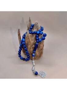 Pulseira estilo Tasbih azul escuro de imitação de âmbar de alta qualidade para mulheres, 1 peça e 45 peças