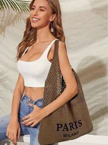 Chic Paris & Milan Style Crochet Shoulder Bag For Women, Fashion Knitted Handbag, Ladies Crochet Tote Bag, Bohemian Aesthetic Crochet Beach Bag, Hobo Bag, Hippie Bag For Summer, Boho Woven Bag, Crossbody Bag, Tote Bag, Crochet Purse, Women Unique Tote Bag - Hollow-Out Design, Fixed Shoulder Strap, Open-Top, Ideal For Beach And Shopping, Daily Use, Shopping And Travel, Crochet Tote Beach Bag | Paris Fashion, Beach Bag