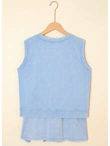 Mineral Wash Round Neck Tank Top Lined High Waist Split Skirt Set - Myosotis - View 4
